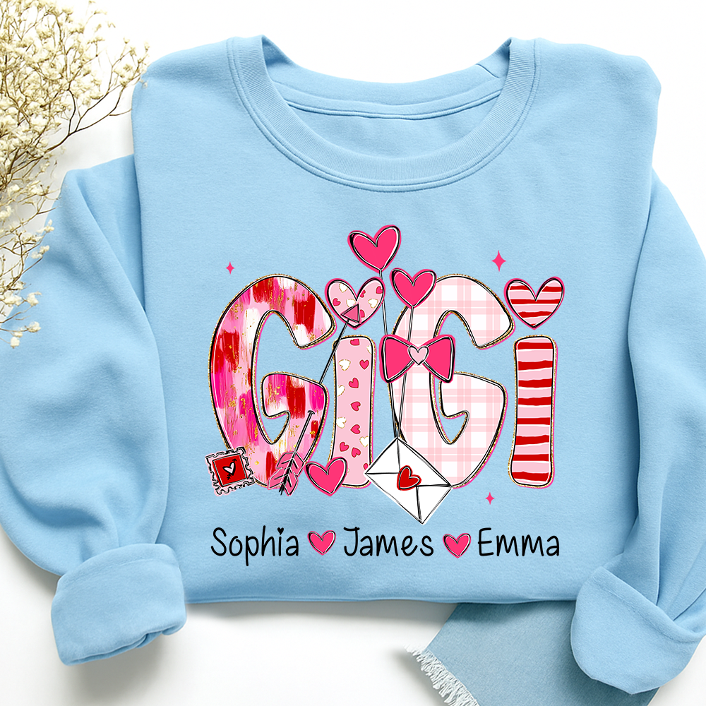 Valentine's Day Sweatshirt, Personalized Gift with Name for Grandma and Grandchildren