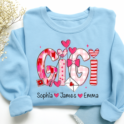 Valentine's Day Sweatshirt, Personalized Gift with Name for Grandma and Grandchildren