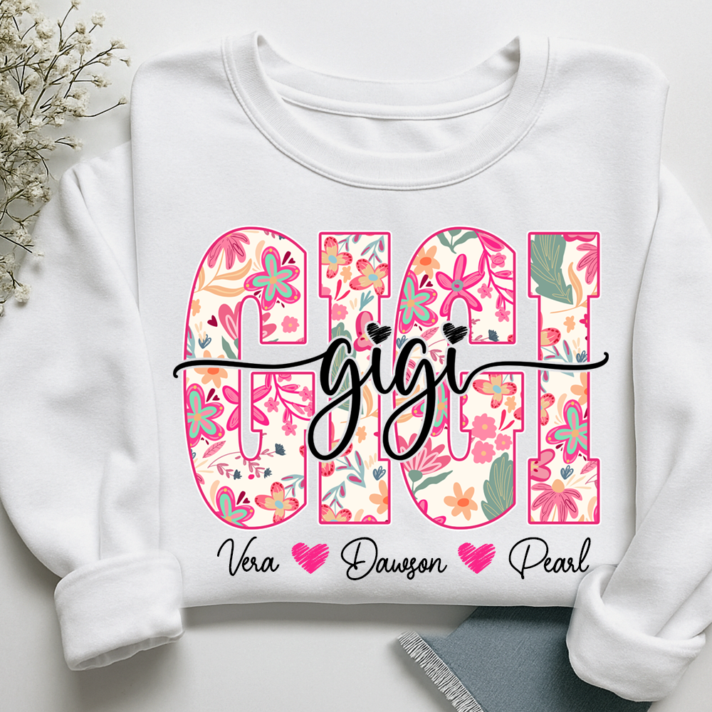 Gigi Sweatshirt Cute Floral Graphic Tee, For Gift Grandma And Kids