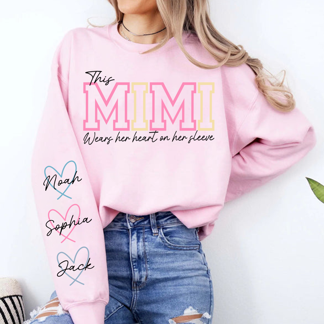 Personalized Mimi With Grandkids Heart Sweatshirt, Custom Nickname And Grandkids Name Hoodie