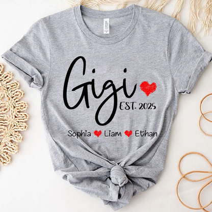 Personalized Gigi Est And Grandkids 2025 T-Shirt, Gift For Grandma