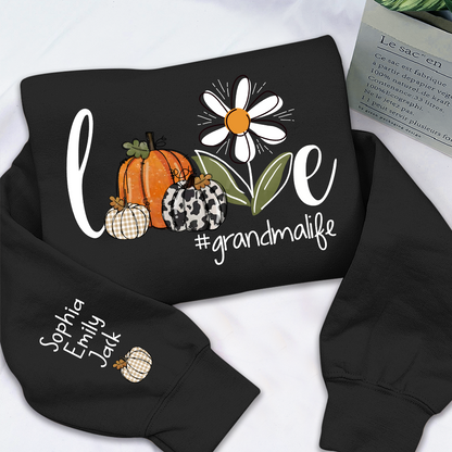 Autumn Love Sweatshirt with Custom Names for Grandma and Grandkids