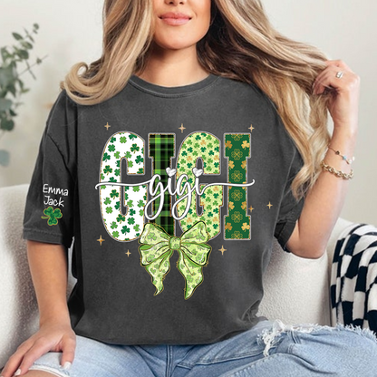 Gigi St Patrick’s Day Shirt, Shamrock Bow Green Family,T-Shirt For Gift Grandma And Kids