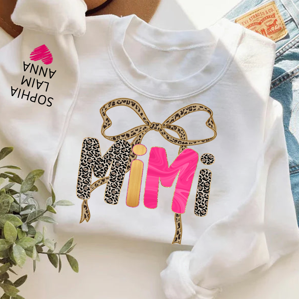 Custom Coquette Leopard Mimi Sweatshirt, Gift for Grandma And Grandchild