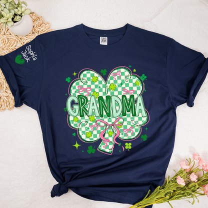 Heart Mimi T-Shirt For St Patrick’s Day, Personalized Grandma Shamrock Clover T Shirt With Kids Names