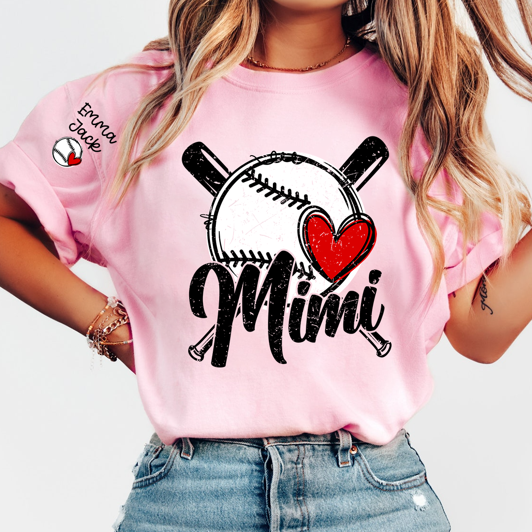 Mimi Baseball Shirt with Heart Design, Personalized T Shirt for Baseball Fans