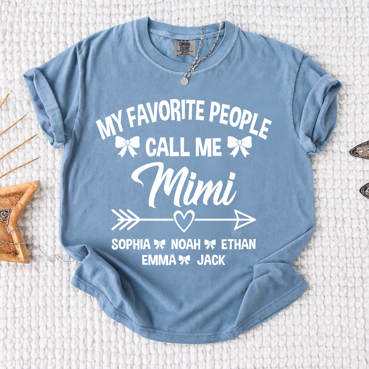 Comfort Colors® My Favorite People Call Me Mimi Shirt, Personalized Mimi T-Shirt with Custom Family Names and Heart Arrow Design