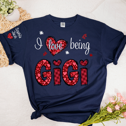 Gigi Valentine T-Shirt, I Love Being Gigi Heart Design Tee, For Gift Grandma And Kids