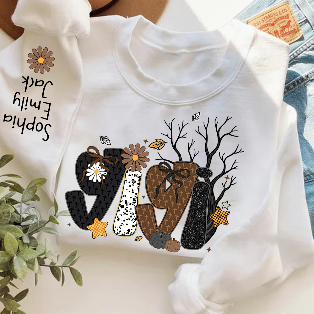 Personalized Grandma, Prayer Sweatshirt, Custom Gigi Nickname with Kids