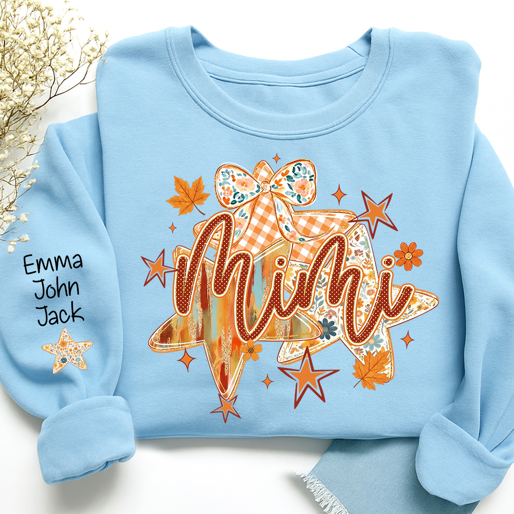 Cute Nana Star Bow Shirt, Personalized Grandma Graphic Tee, Fall Autumn T Shirt, Meaningful Gift from Grandkids