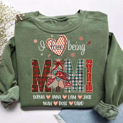 Personalized I Love Being Mimi Christmas Sweatshirt, Customized Gifts for Grandma and Grandchild