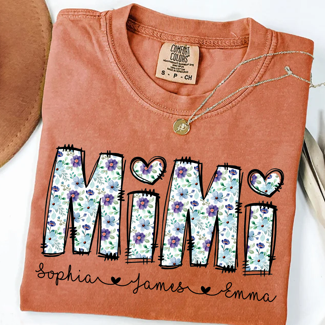 Mimi Shirt with Grandkids' Names – Cute Floral Design for Grandma