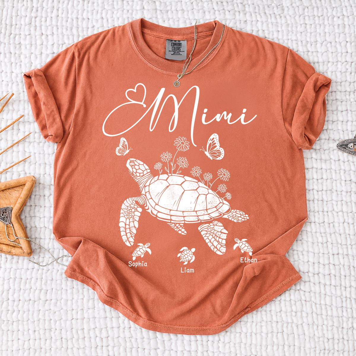 Comfort Colors® Personalized Mimi Shirt featuring A Turtle, Grandma And Grandchildren, A unique Gift For Grandma And Family