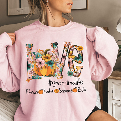 Custom Autumn Pumkin Sweatshirt, Personalized for Grandma and Her Grandkids