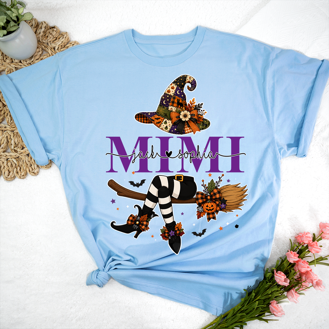 Mimi Halloween Witch Shirt for Women, Cute Fall Pumpkin Graphic Tee, Personalized Grandma T Shirt, Cozy Autumn Outfit Gift