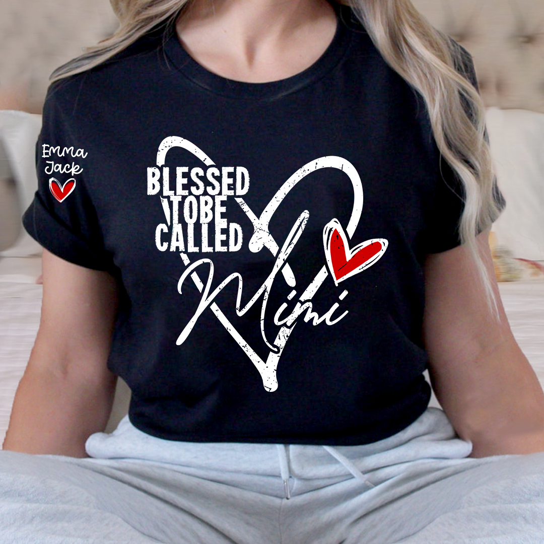 Blessed To Be Called Mimi Shirt with Names on Sleeve, Gift for Mimi
