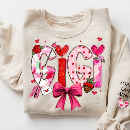 Personalized Gigi Valentine Sweatshirt, Cute Bow and Strawberry Design for Grandma and Kids