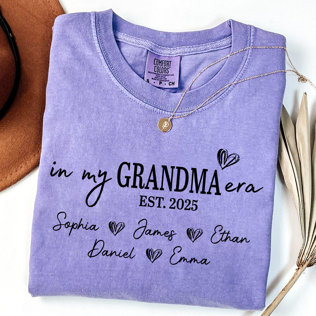 Comfort Colors In My Grandma Era Est 2025 Custom Shirt, Gift for Grandmother with Kids' Names