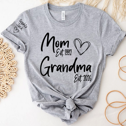 Personalized Mom Grandma Shirt, Est Year Minimal Family Design, With Grandma And Kids Names
