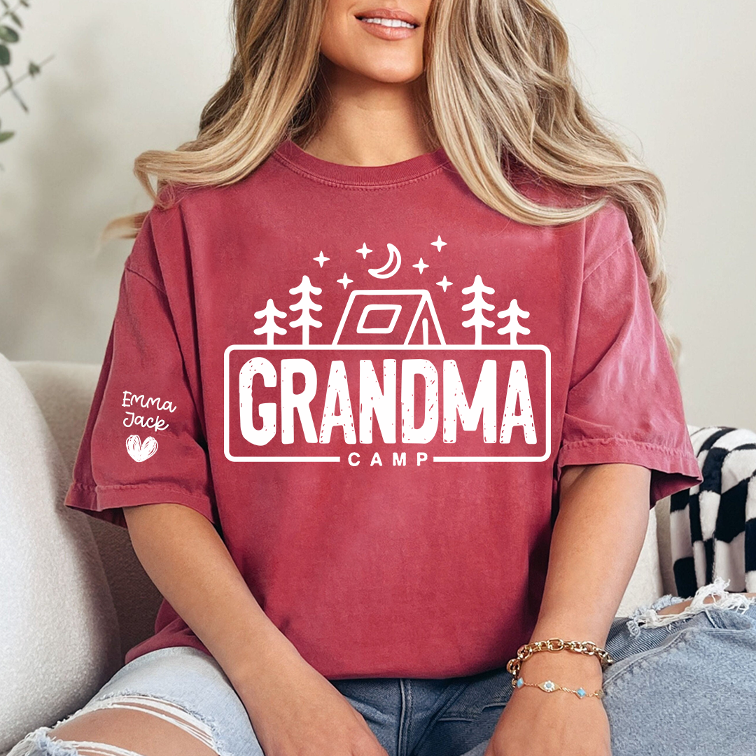 Grandma Camp Shirt, Personalized Grandma Camping Tee, Custom Grandkids Names T Shirt, Outdoor Adventure Gift for Grandma