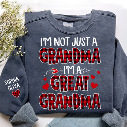 I’m Not Just a Grandma I’m a Great Grandma Sweatshirt, Personalized Buffalo Plaid Heart Shirt