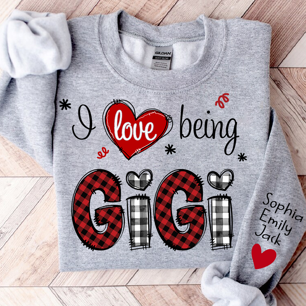 Valentine I Love Being Grandma Sweatshirt, Heart Patchwork Gift For Grandma And Kids
