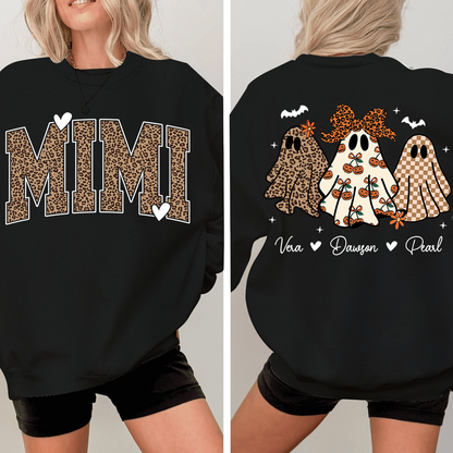 Personalized Mimi Leopard Print Halloween Sweatshirt, Gift for Grandma And Kids