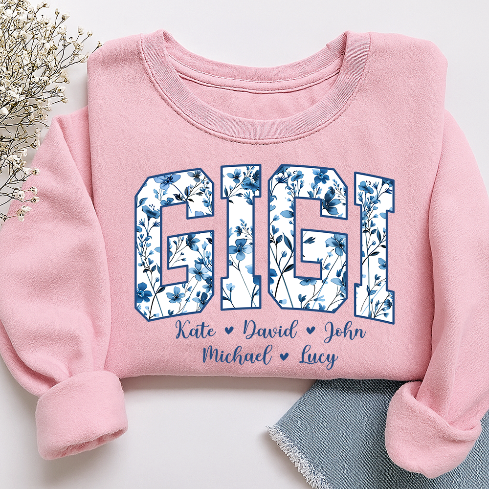 Personalized Blue Mimi Sweatshirt,Gift For Custom Grandma and Kids