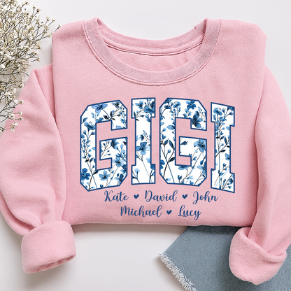 Personalized Blue Mimi Sweatshirt,Gift For Custom Grandma and Kids