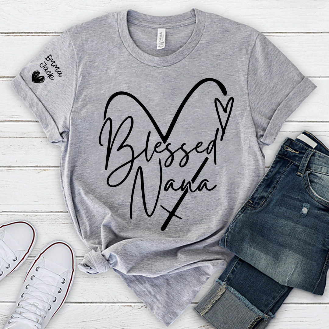 Blessed Nana T-Shirt, Personalized Nana T-Shirt with Custom Names and Heart Design