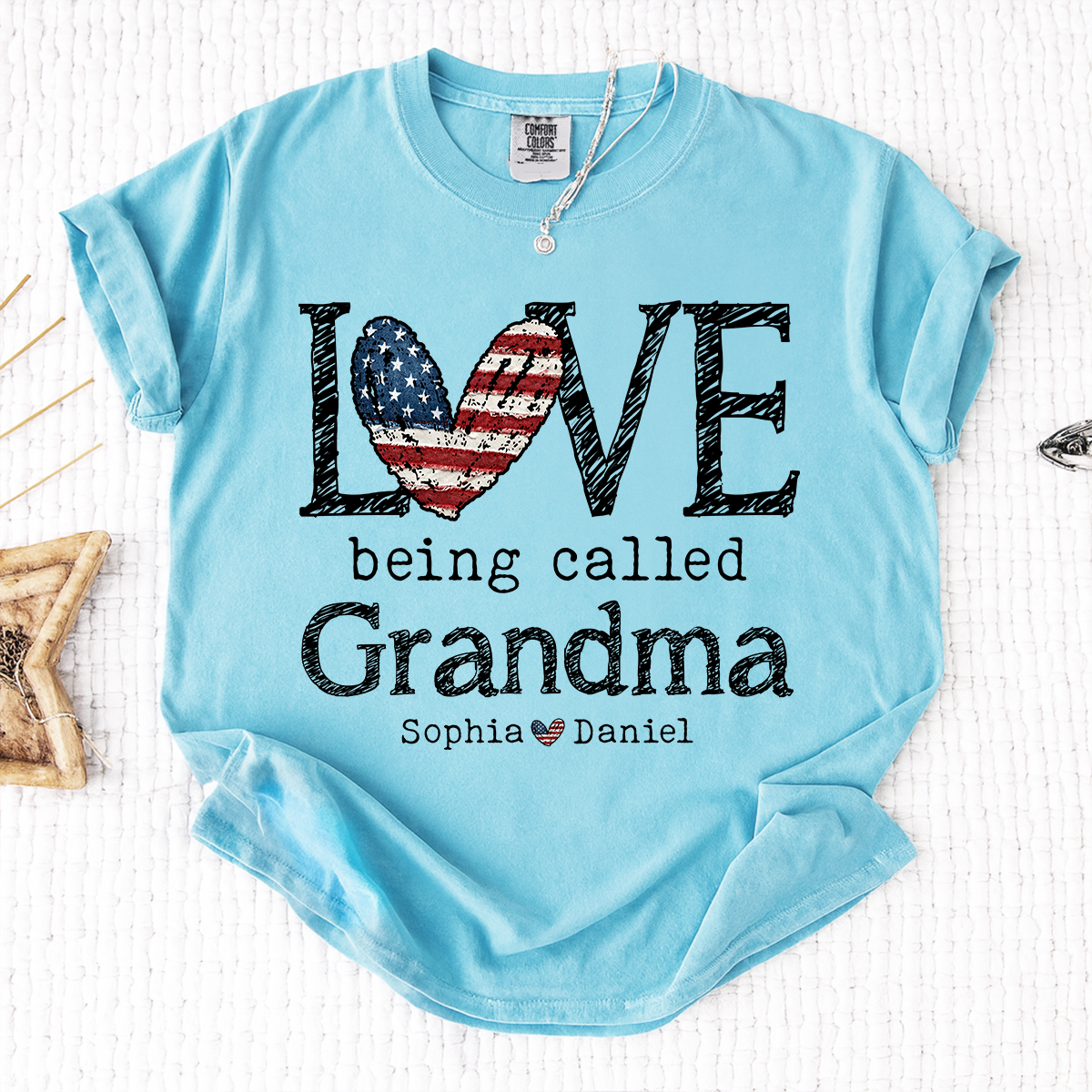 Comfort Colors LOVE Being Called Grandma T Shirt, USA Flag Heart Design with Kids  Names, Custom Grandma Shirt, Perfect Gift for Mother's Day