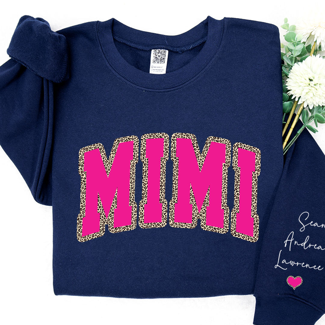 Mimi Leopard Pink And Grandkids Mother's Day Sweatshirt