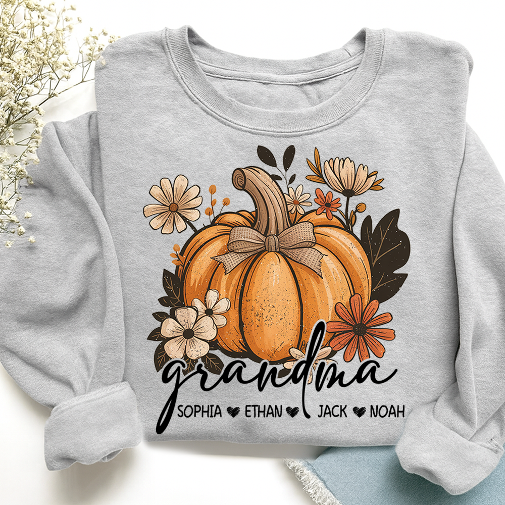 Personalized Grandma Pumpkin Sweatshirt, Custom Fall Shirt with Grandkids Names