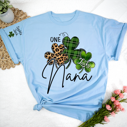 One Lucky Nana T-shirt For St. Patrick's Day, Personalized T-shirt For Grandma With Children's Names