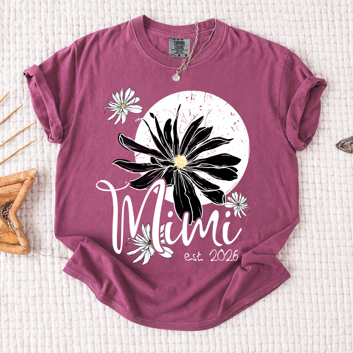 Comfort Colors® Mimi Shirt with Daisy Flower Design, Custom EST, Perfect Gift for Grandmother