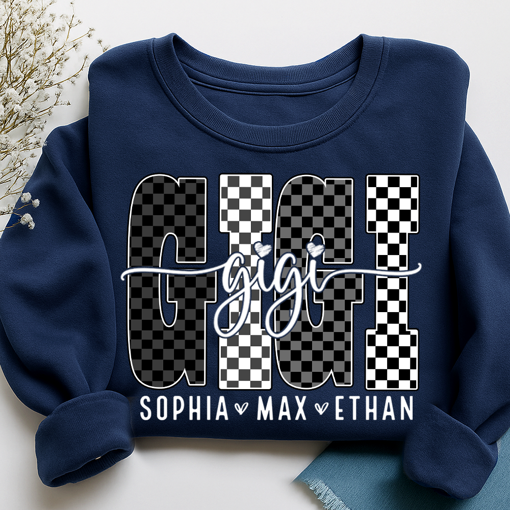 Black White Design Sweatshirt, Custom Gift For Gigi And Kids