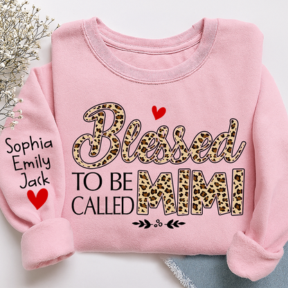 Personalized Leopard Print Sweatshirt Blessed to be called Mimi, Gift For Grandma And Grandchildren