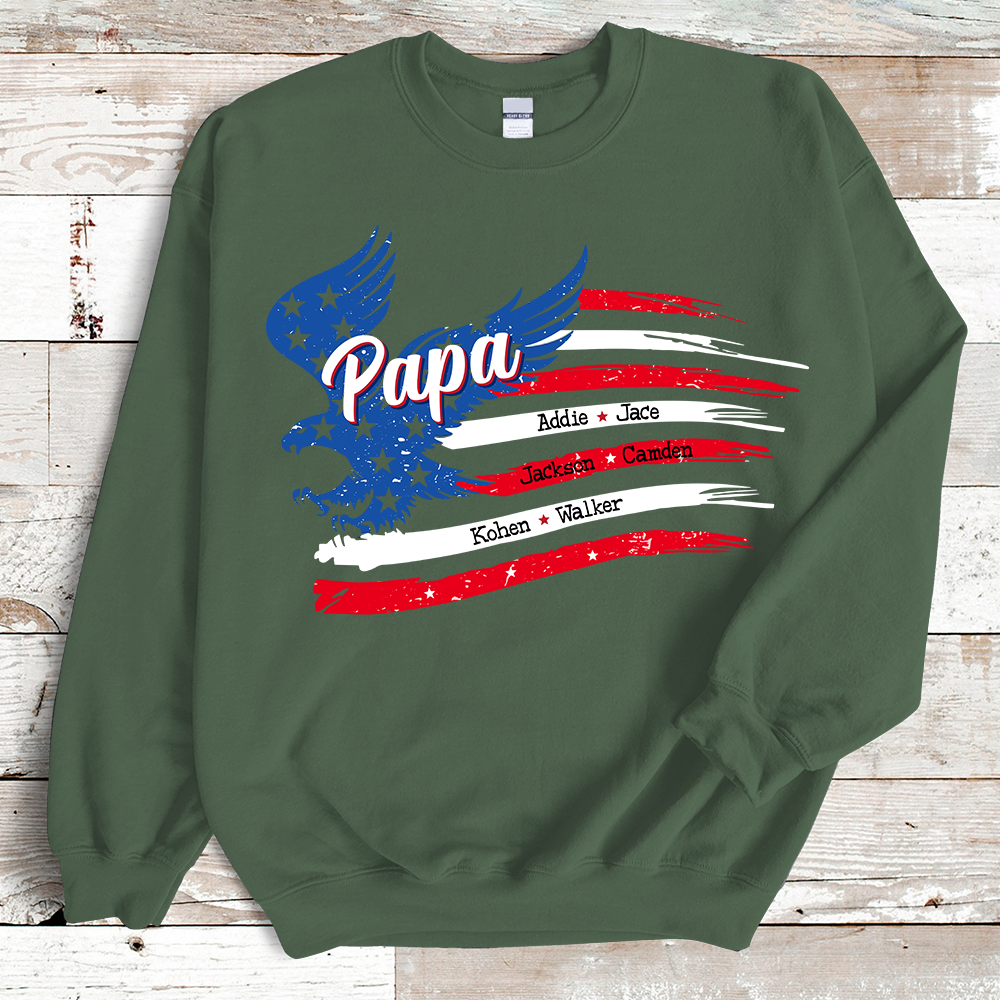 Personnalized Papa with Grandkids American Flag Sweatshirt