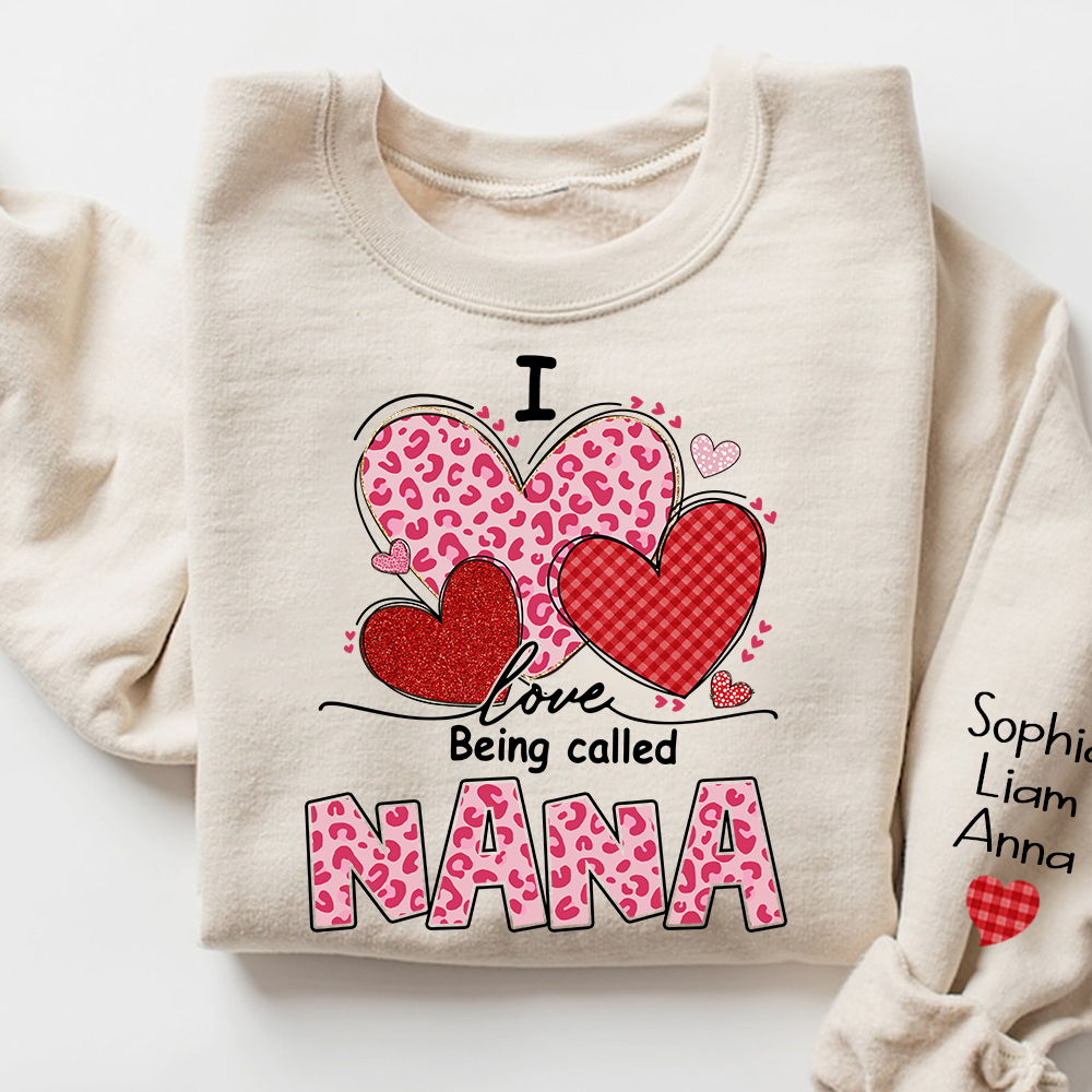 Personalized Mimi Sweatshirt, I Love Nana Leopard Heart Graphic, Cozy Valentine Family Style