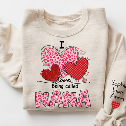 Personalized Mimi Sweatshirt, I Love Nana Leopard Heart Graphic, Cozy Valentine Family Style