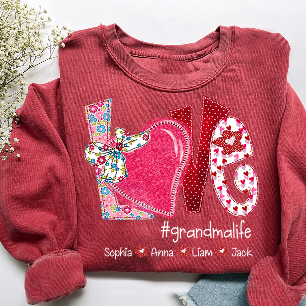Personalized Love Grandma Sweatshirt, Valentine Heart Bow Gift for Grandma
