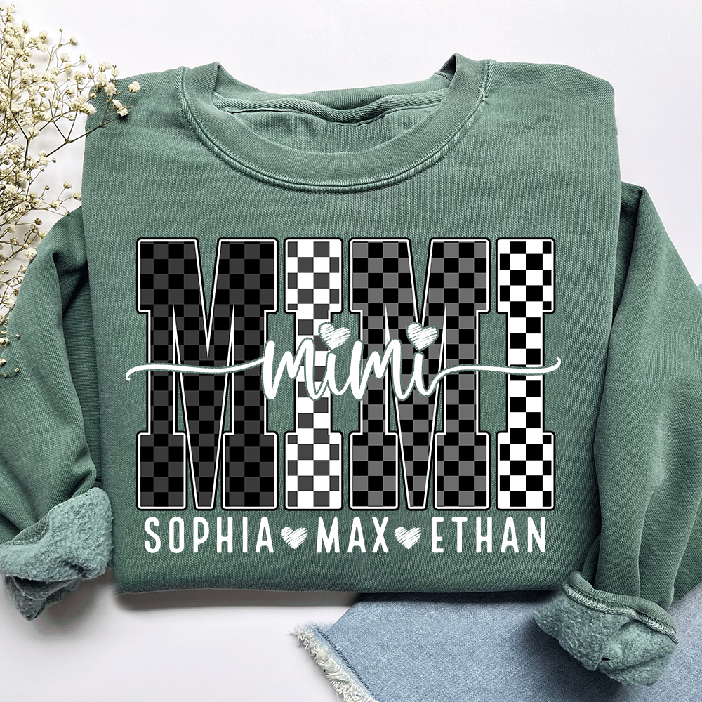 Black White Design Sweatshirt, Custom Gift For Mimi And Kids