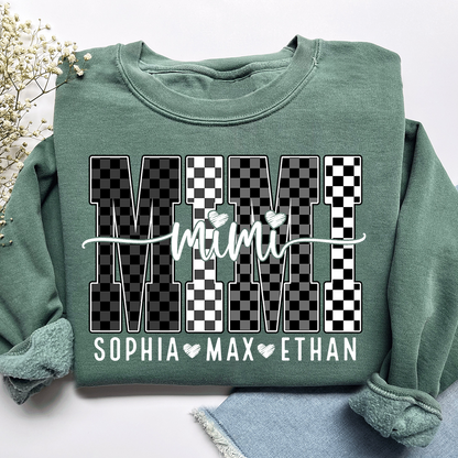 Black White Design Sweatshirt, Custom Gift For Mimi And Kids