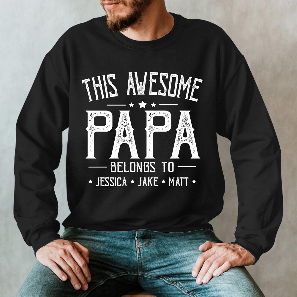 This Awesome Grandpa Belongs To Kids Longsleeve, Custom Papa With Kids Names Longsleeve, Gift For Longsleeve Father Men's