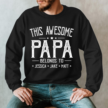 This Awesome Grandpa Belongs To Kids Longsleeve, Custom Papa With Kids Names Longsleeve, Gift For Longsleeve Father Men's