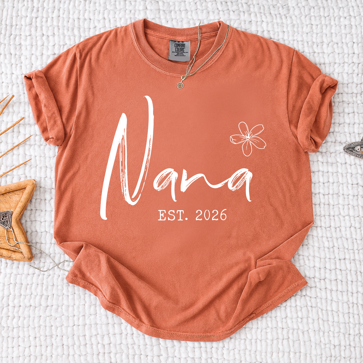 Comfort Colors® Personalized Nana Est 2026 Shirt, Custom Grandma T Shirt, Simple Floral Nana Graphic Tee, Gift for New Grandma Women