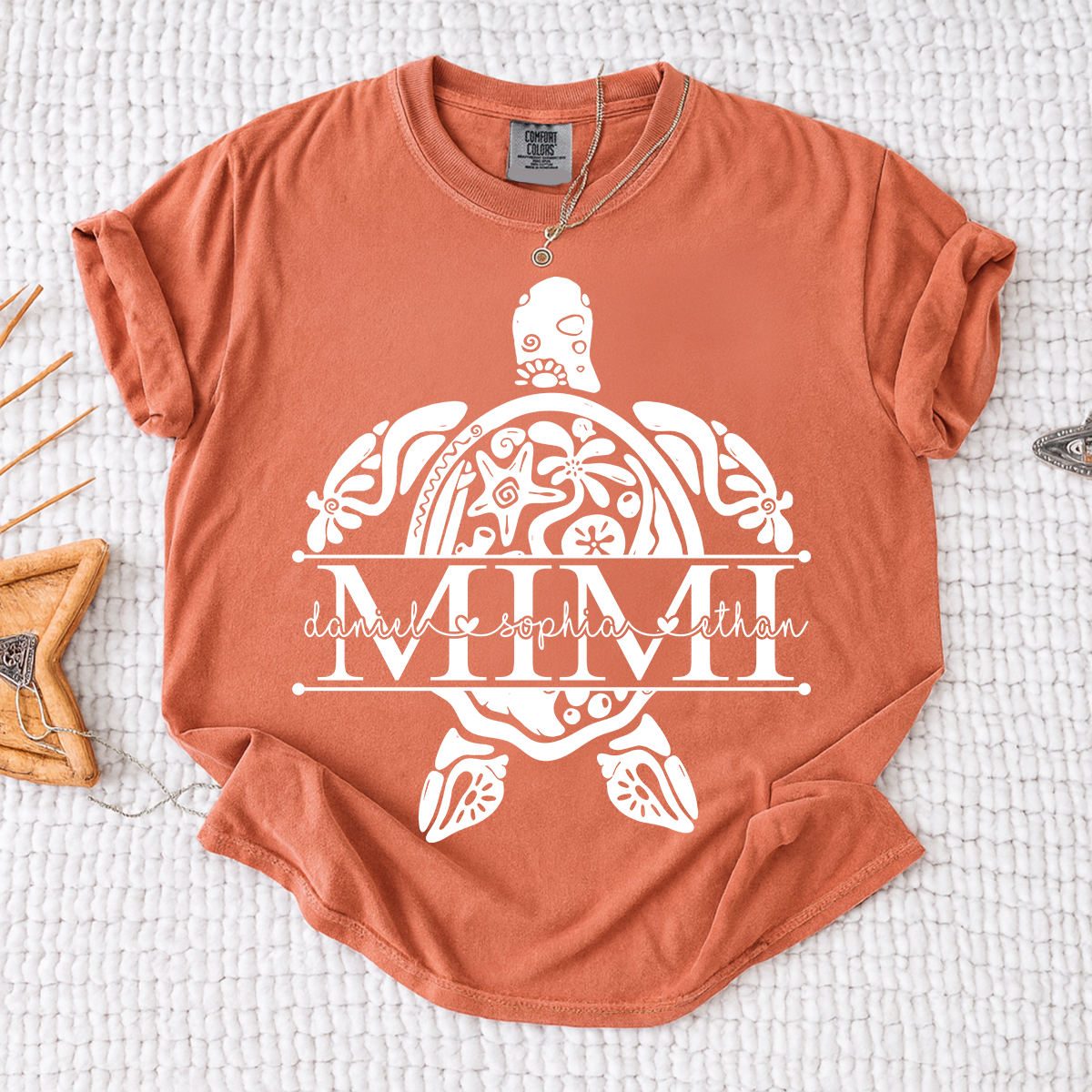 Personalized Mimi Sea Turtle Shirt with Grandkids Names, Coastal Grandma Tee, Custom Turtle Beach T Shirt, Gift for Mimi from Grandchildren