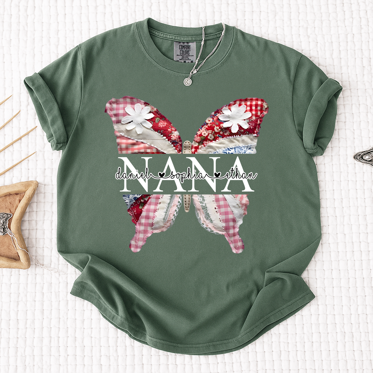 Comfort Colors Custom Nana Butterfly Shirt, Personalized Grandmother T Shirt with Grandkids Names, Perfect Gift for Mother's Day, Birthday