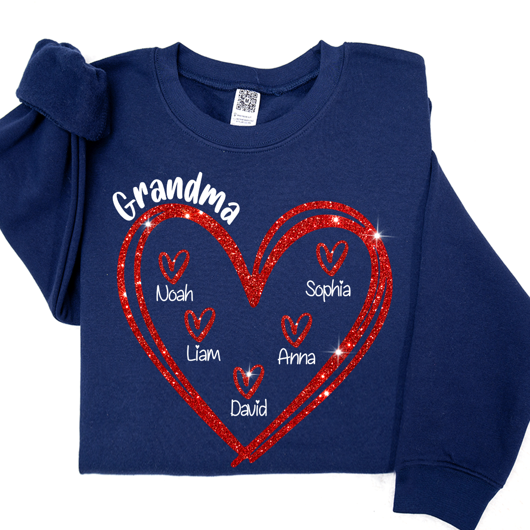 Glitter Custom Name Valentine Heart Grandma And Kids LTP01