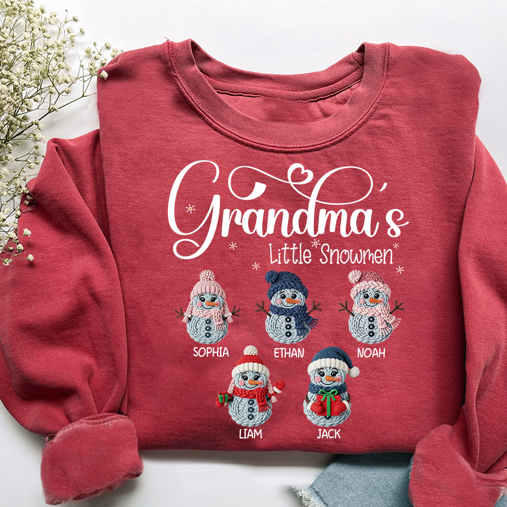 Personalized Grandma’s Little Snowmen Sweatshirt, Custom Christmas Gift with Kids’ Names